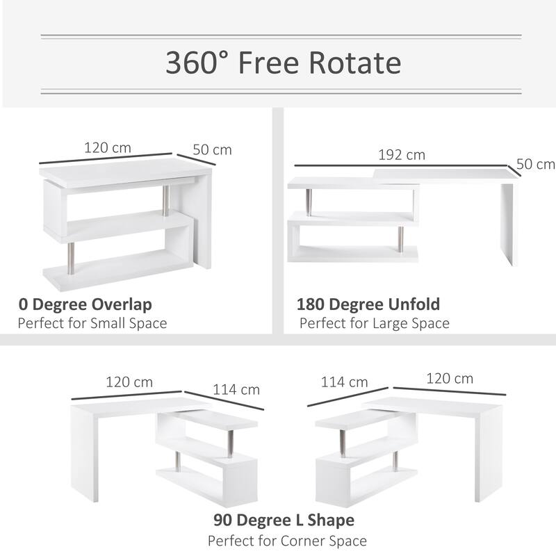 360 Degree Rotating Corner Computer Desk, L Shaped Desk