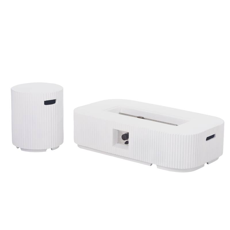 Christopher Knight Home - Lecce 2-Piece Outdoor MgO Fire Pit 50,000 BTU Table Set with Propane Tank Holder