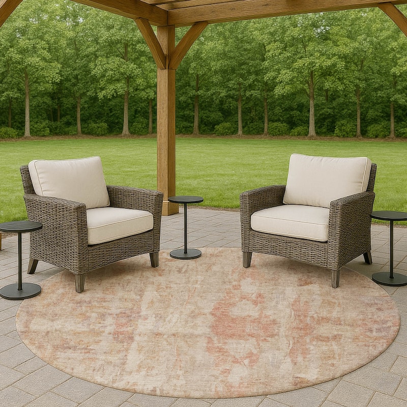 Machine Washable Indoor/ Outdoor Muted Ombre Chantille Rug - Beige - 8' x 8'