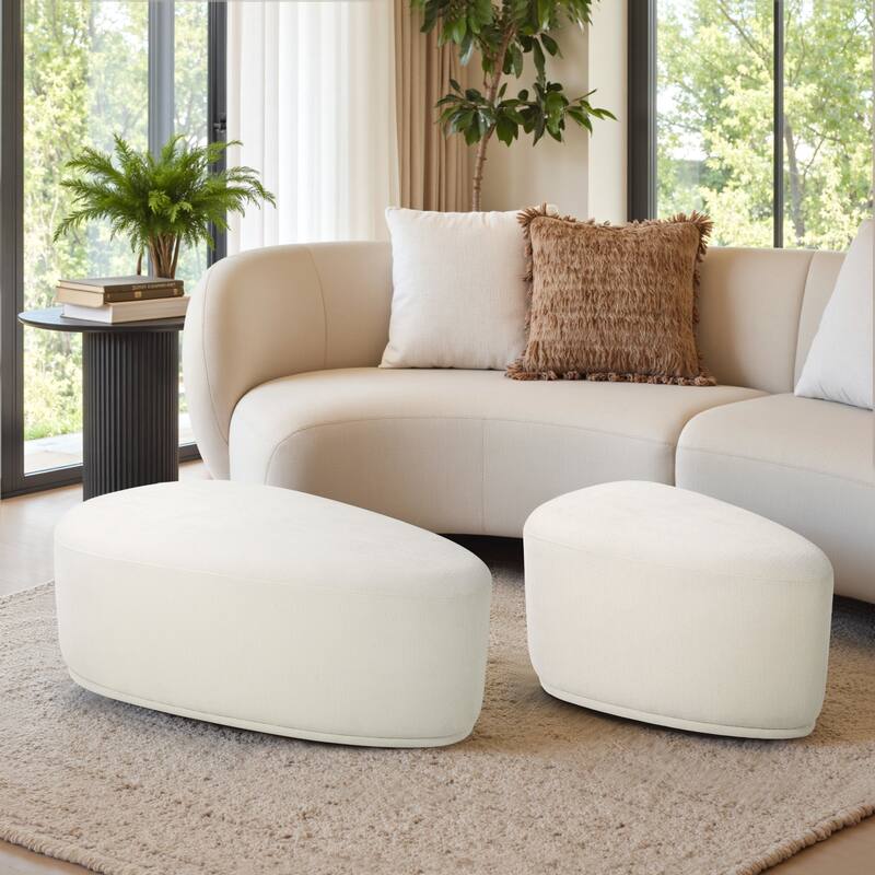 Leon 26" & 43" W Chenille Triangle Cocktail Ottoman Set - Beige