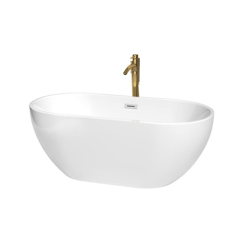 Wyndham Collection Brooklyn 60" Free Standing Acrylic Soaking Tub with - White / Polished Chrome Trim / Brushed Gold Faucet