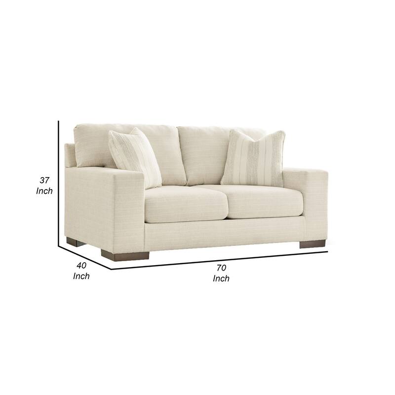 Magg 70 Inch Loveseat, 2 Accent Pillows, Oversized, Beige Polyester