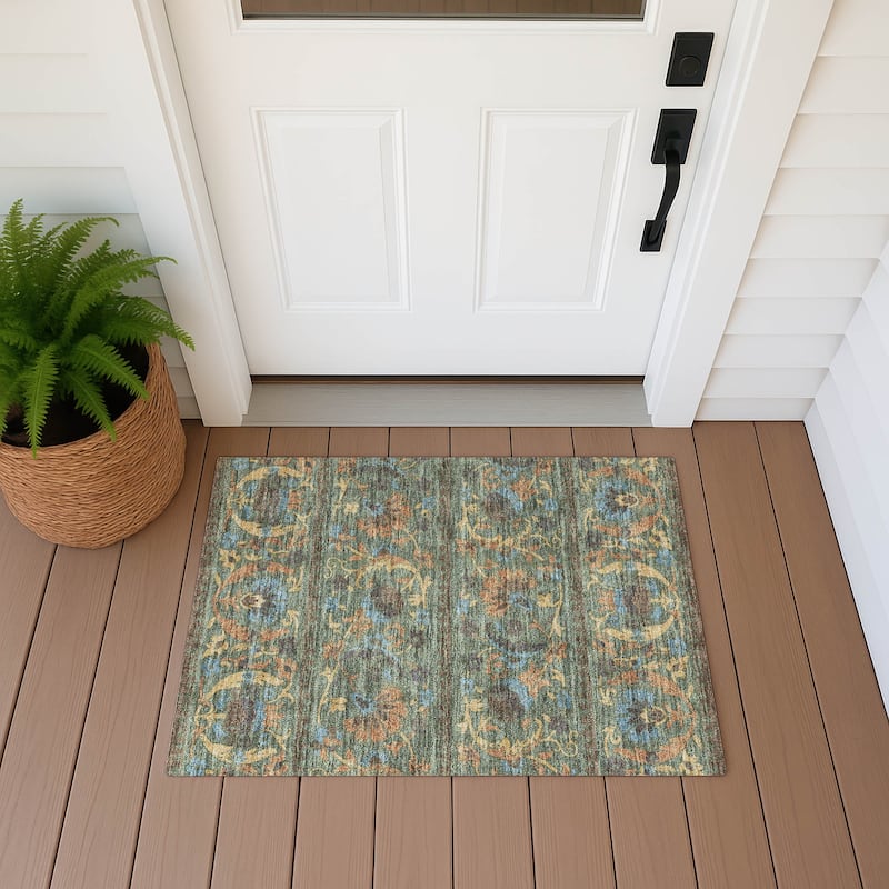 Machine Washable Indoor/ Outdoor Global Alix Chantille Rug - Basil - 1'8" x 2'6"