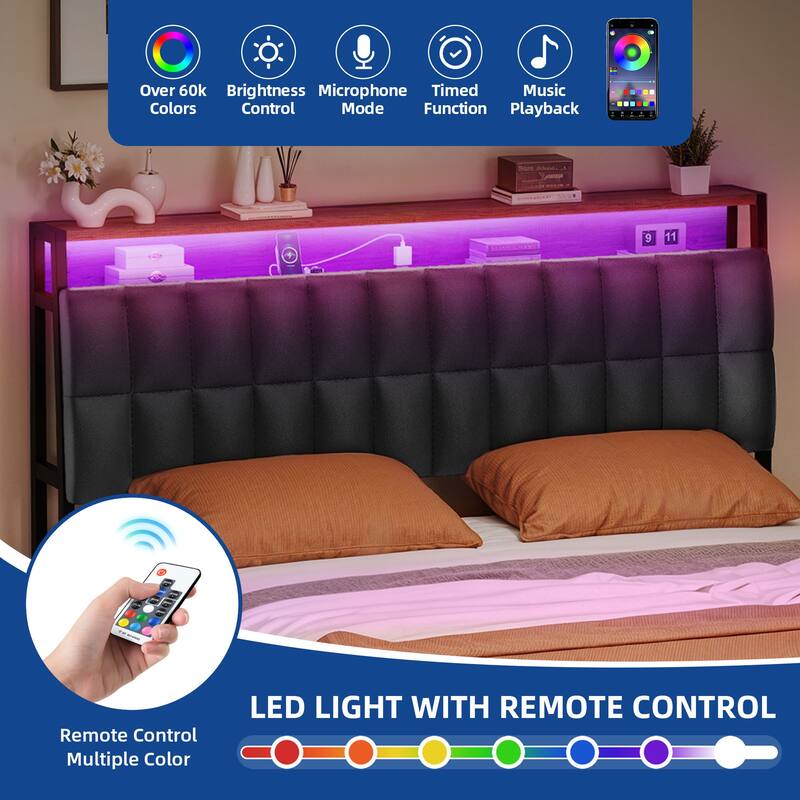 Moasis Lift-Up Storage Bed Frame with Charging Station & Storage Headboard