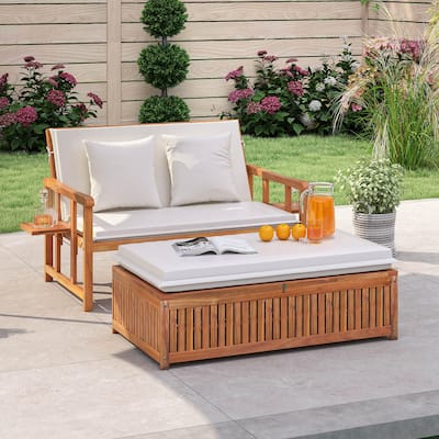 Costway Outdoor Wooden Daybed with 4-Level Backrest & Removable - See Details
