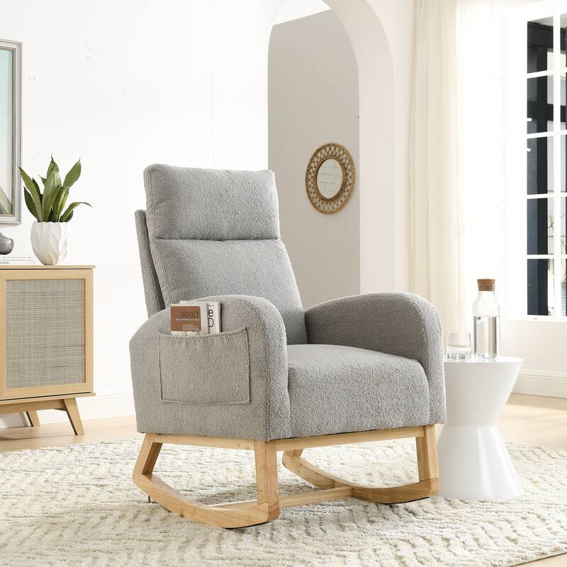 Grey Teddy Rocking Chair Side Chair Leisure Chair Lounge Chair with Side Pocket, Simple Arm Chair Office Chair