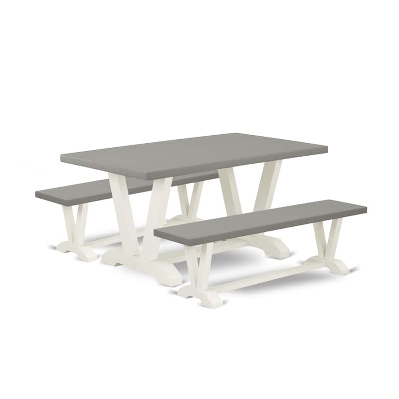 East West Furniture 3 Piece Dining Room Set - 1 Dining Table and 2 Benches(Finish Options)