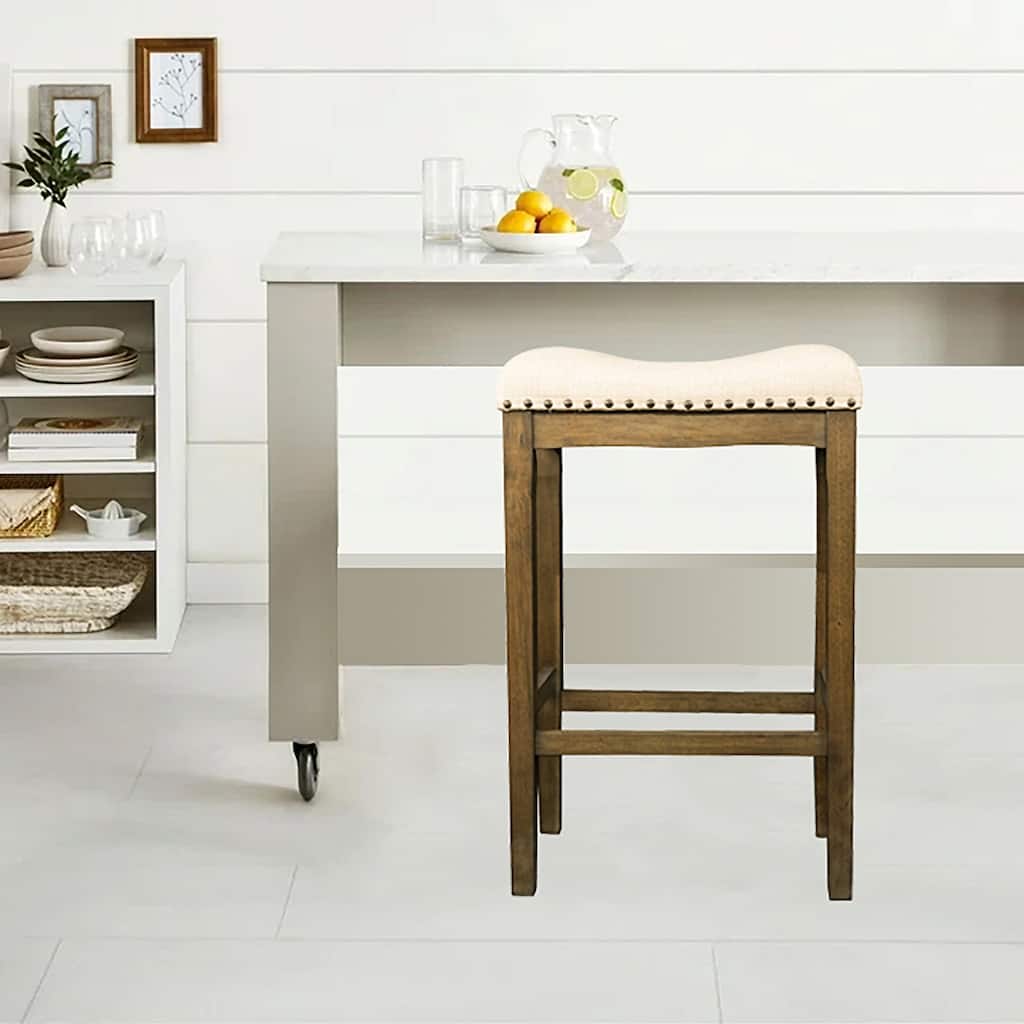 Azalea Park Bar Height Upholstered Wood Saddle Stool - 19 W x 13.25 D x 29 H"