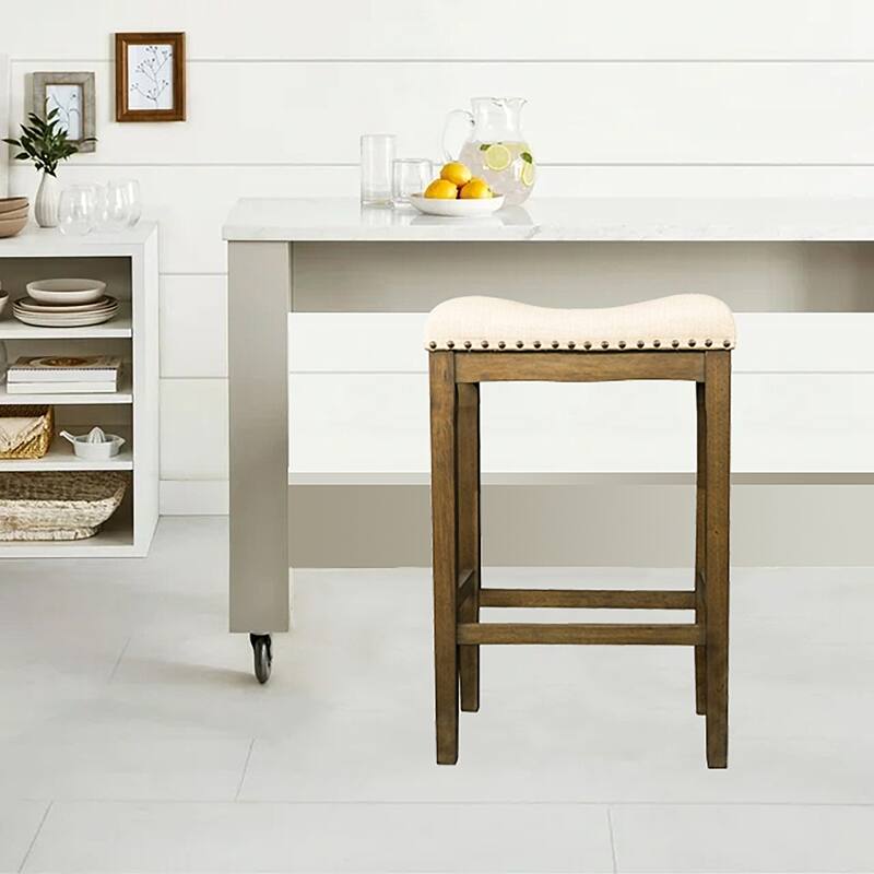Azalea Park Counter Height Upholstered Wood Saddle Stool - 17.95 W x 12.2 D x 24 H"