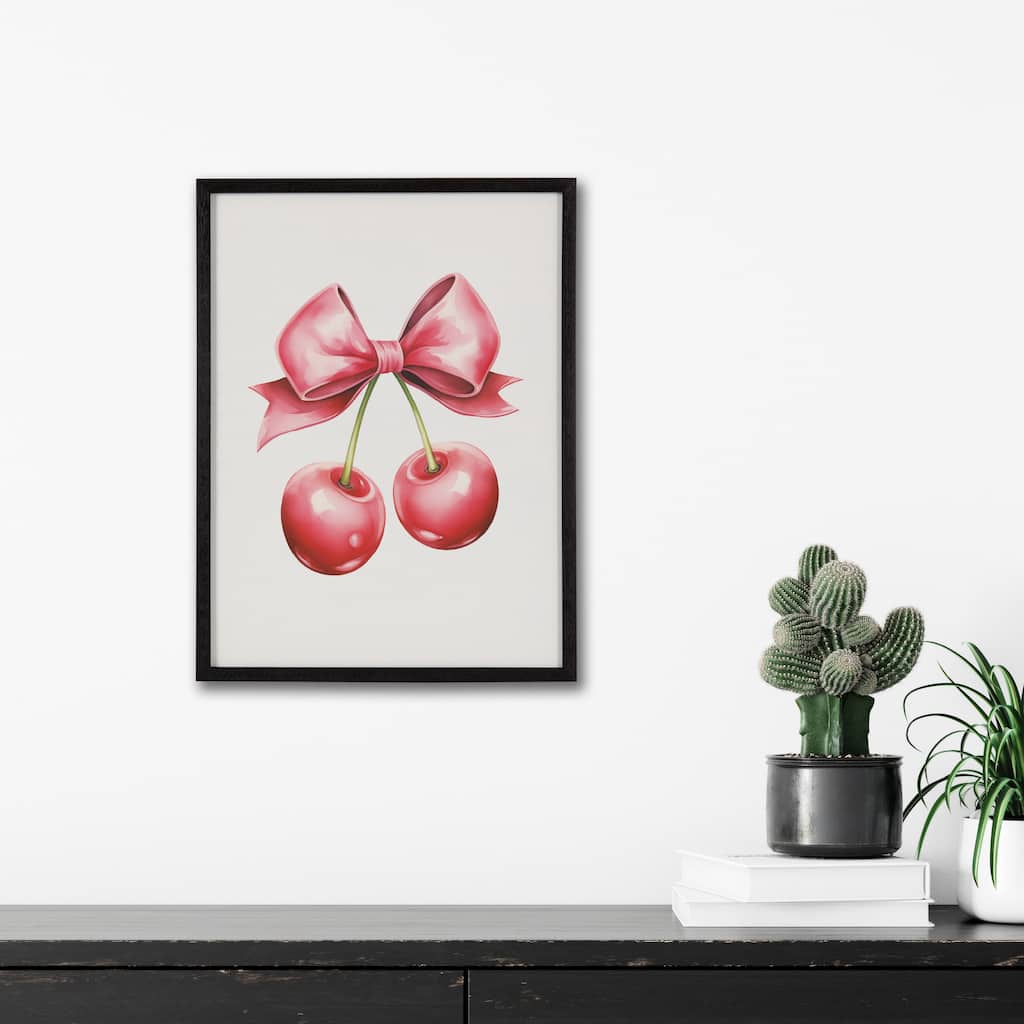 Kate and Laurel Gallery Coquette Preppy Retro Girly Red Pink Bow Cherries Print by The Creative Bunch Studio