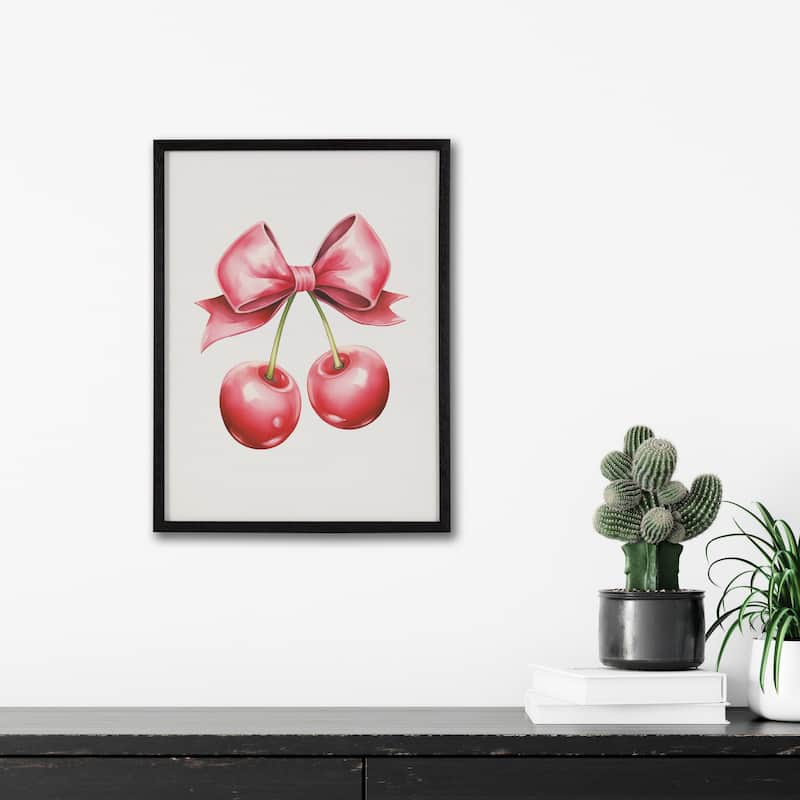 Kate and Laurel Gallery Coquette Preppy Retro Girly Red Pink Bow Cherries Print by The Creative Bunch Studio