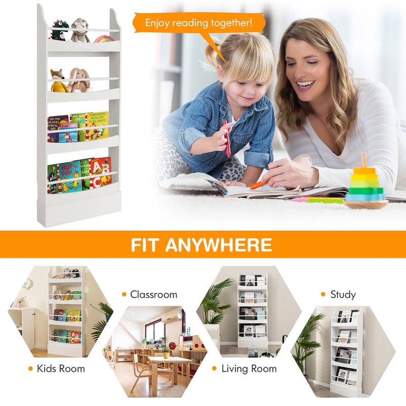 Gymax 4-Tier Kids Bookshelf Toy Storage Bookcase Rack Wall w/