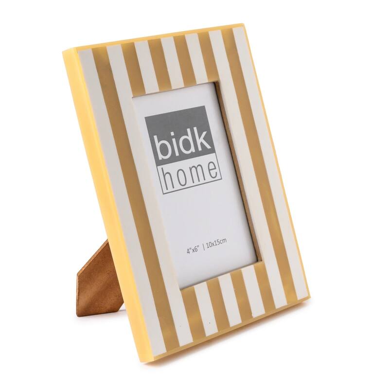 Striped Rectangular Picture Frame - for 4" x 6" Photo - Beige and White