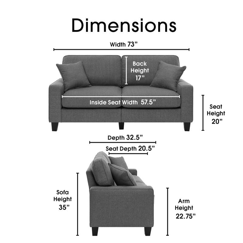 Serta Palisades Upholstered 73" Sofas for Living Room Modern Design Couch, Straight Arms, Soft Upholstery, Tool-Free Assembly