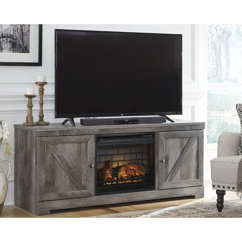 Signature Design by Ashley Wynnlow Gray 63" TV Stand for TVs up to 72" with Electric Fireplace - 63.5"W x 19.5"D x 26"H - 63.5"W x 19.5"D x 26"H - Grey