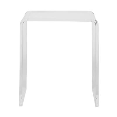 Clear Acrylic Square End Table with Sled Base, Glossy Transparent Finish - 15.75” x 15.75” x 18.12” (D x W x H)