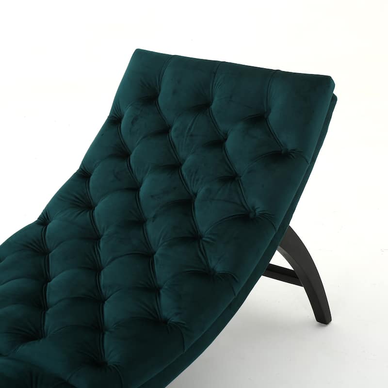 Roomfitters Tufted Velvet Chaise Lounge, Modern Recliner with Arched Back and Wooden Legs
