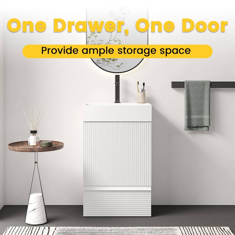 20" Striped Freestanding Bathroom Vanity with Ceramic Sink, Modern Bathroom Storage Cabinet