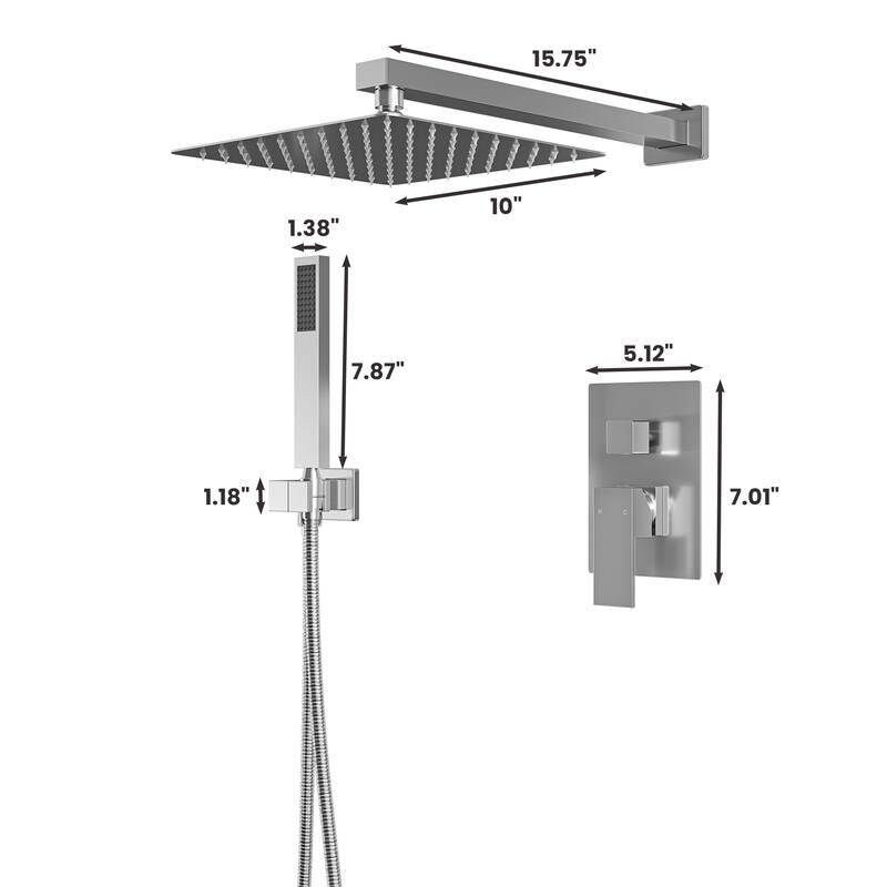 10 Inch Square Bathroom Shower System Set, 2-Function Shower Faucet