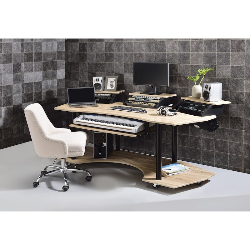83" Eleazar Oak Finish Music Recording Studio Desk
