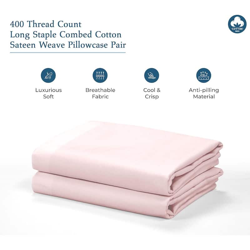 Royale Linens 400 Thread Count Cotton Pillowcase Set of 2