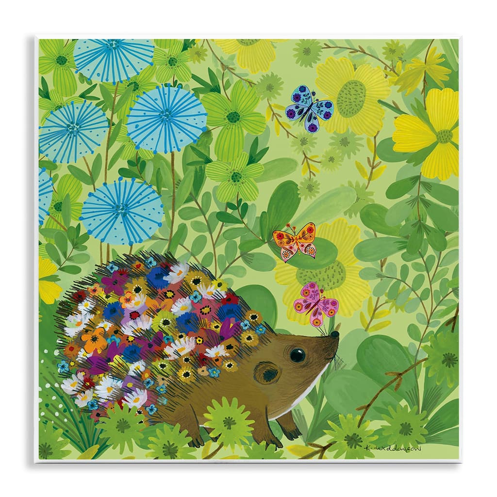 Stupell Happy Hedgehog & Flowers Wall Plaque Art Design By Kay Widdowson