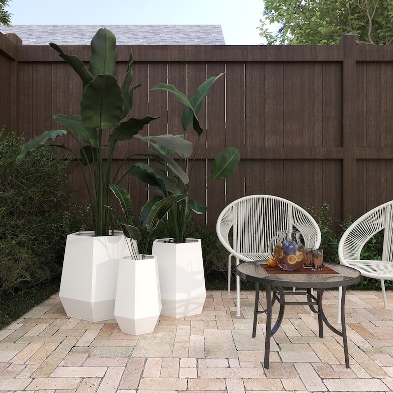 Metal Geometric Hexagon Indoor Outdoor Planter - Set of 3 White, Black, Gray - CosmoLiving by Cosmopolitan