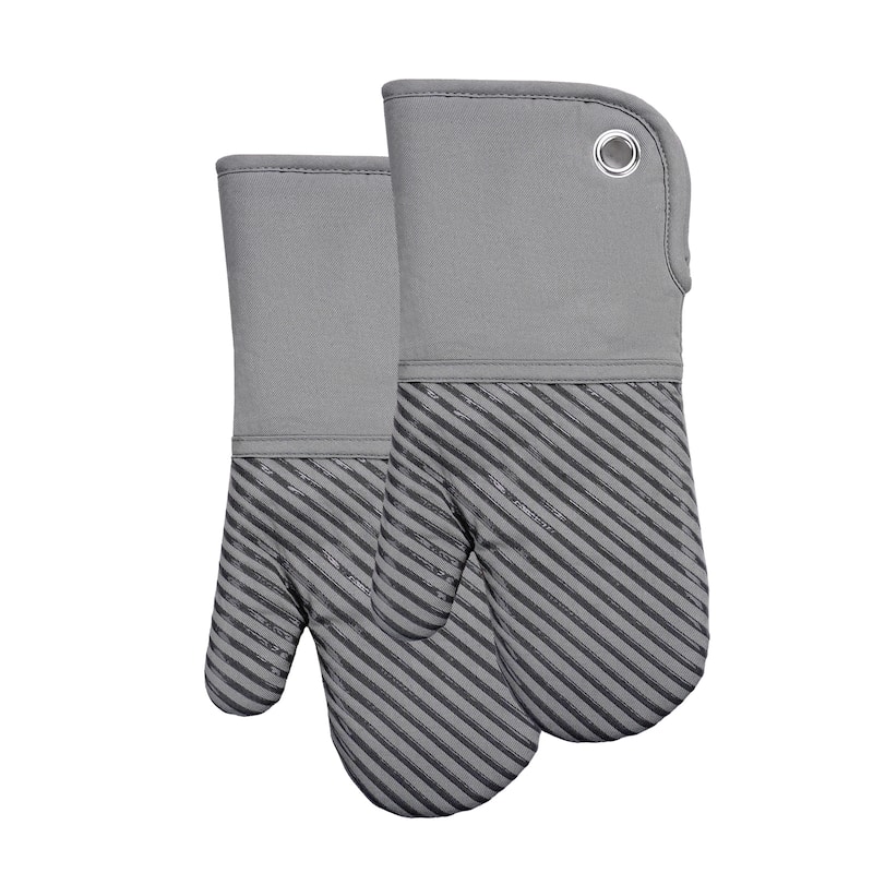 Silicon Print Oven Mitt-Pair - 7x13.5 - Silver
