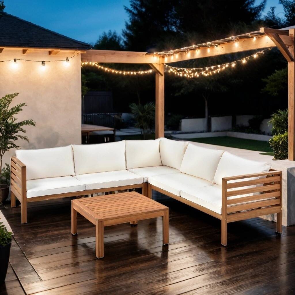 Exotic Design Wood Outdoor Patio Sofa Set with Water-resistant and UV Protected Acacia Wood Strong Metal Accessories, Gray