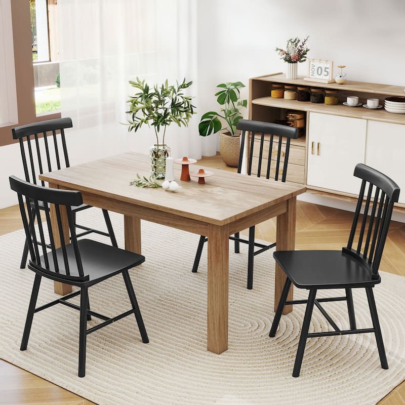 Set of 2 Wooden Dining Chairs with Curved Backrest and Spacious Seat for Kitchen or Dining Room - 17.3" W x 19.1" D x 34.6" H