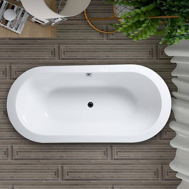 Vanity Art 71-inch Freestanding Acrylic Bathtub Stand Alone Soaking Tub with Polished Chrome Round Overflow & Pop-up Drain - 71
