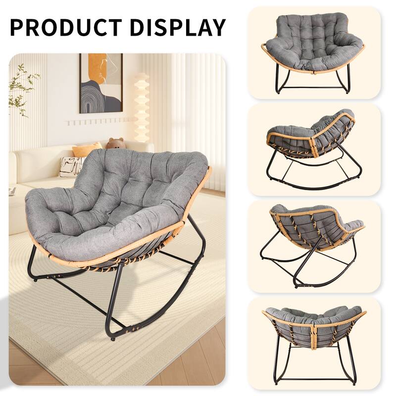Ultra-Plush Rattan Rocking Chair with Anti-Tip Design for Indoor and Outdoor