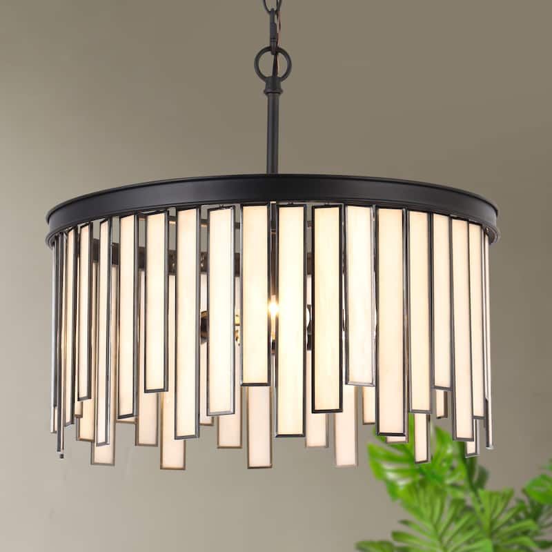 Tifany Modern 3-Light Drum Black Chandelier Glass Foyer Island Light for Dining Room - D16"* H15"