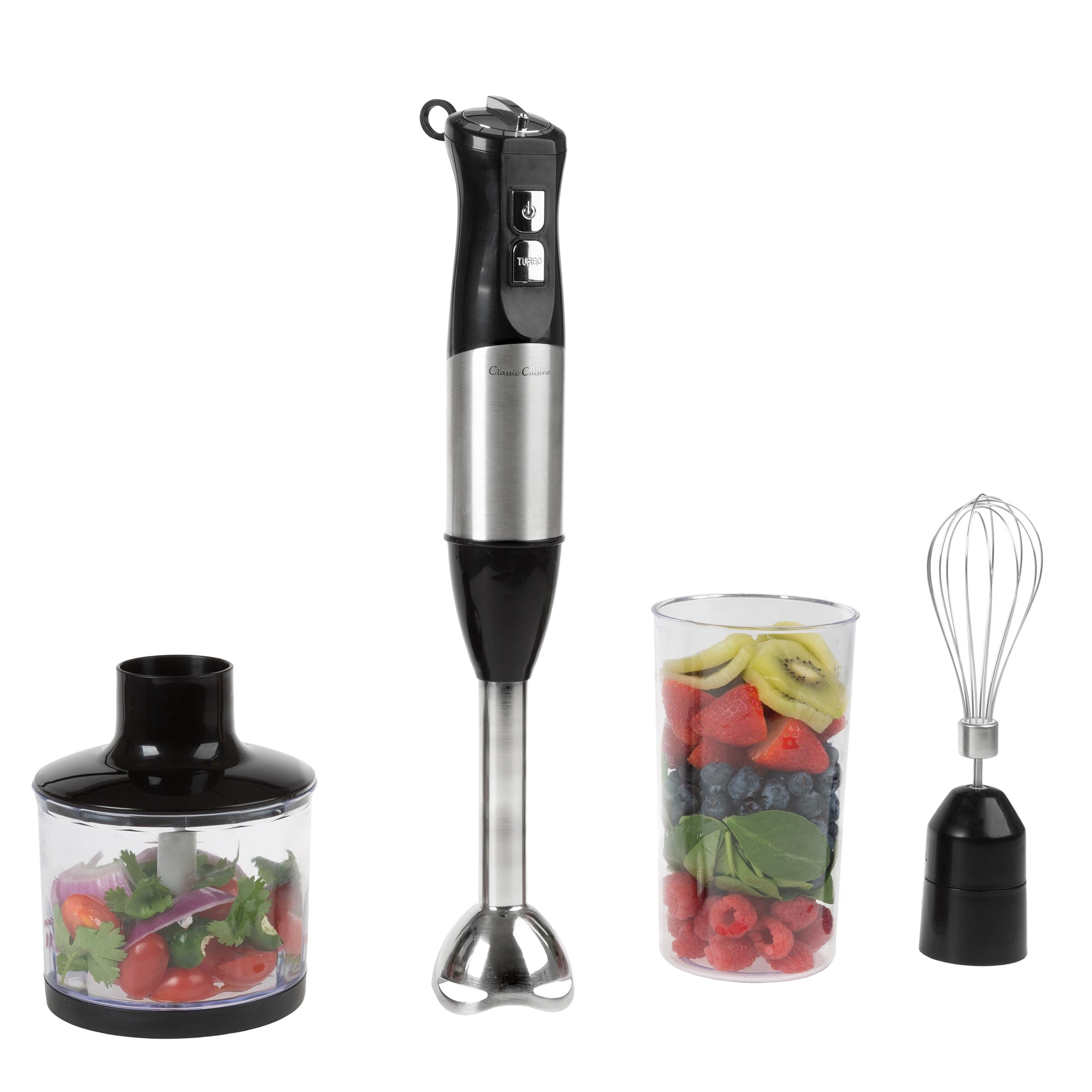 6 Speed Immersion Blender 4 in 1 Hand Mixer by Classic Cuisine Black