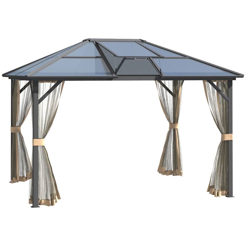 10' x 12' Hardtop Gazebo Canopy with Polycarbonate Roof, Top Vent and