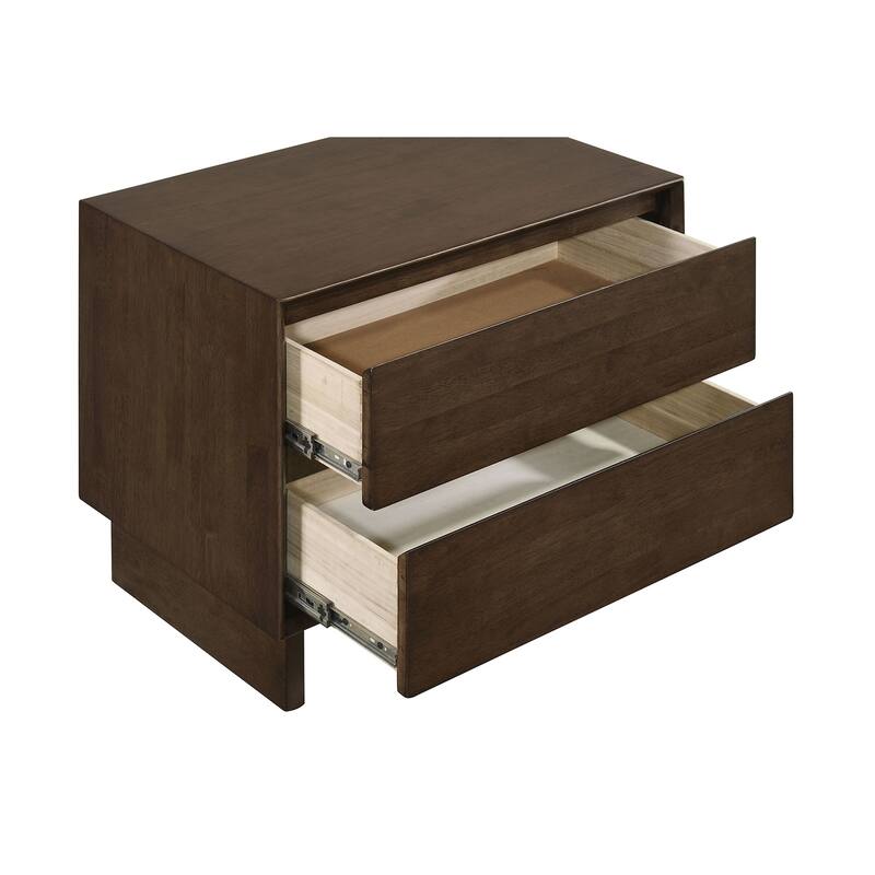 2 Drawers Wooden Nightstand with Wide Legs in Warm Brown