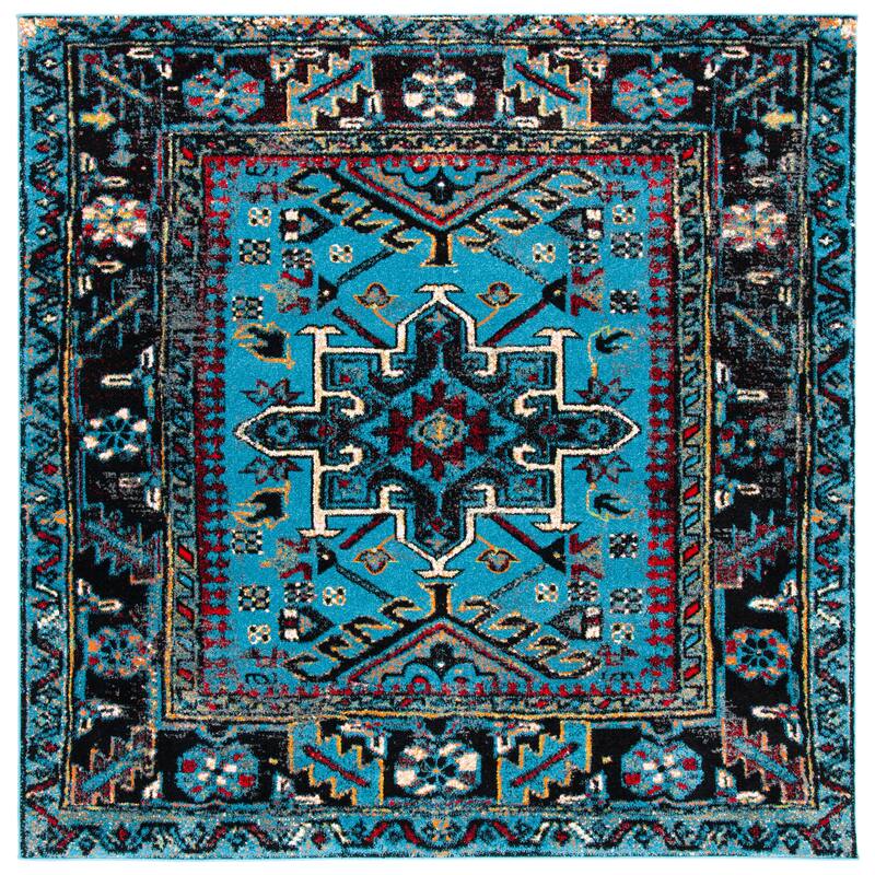 SAFAVIEH Vintage Hamadan Jaroslava Oriental Rug - 3' Square - Light Blue/Black