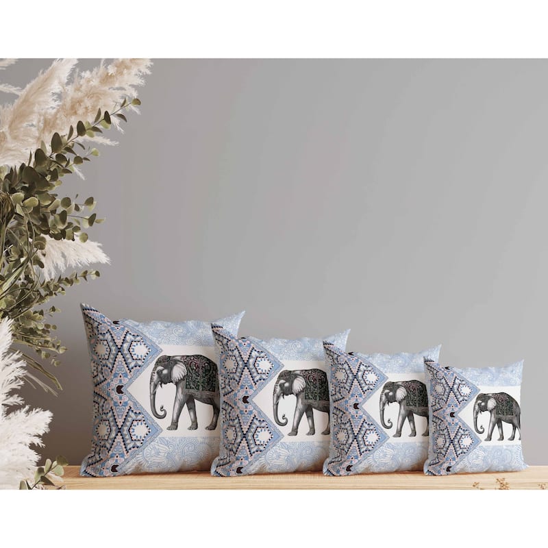 Floraphant Indoor/Outdoor Reversible Throw Pillow Grey and Blue