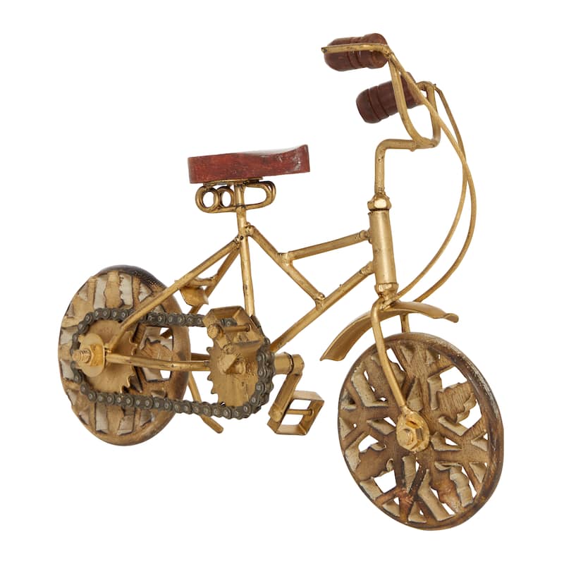 Multi Colored Metal Bike Decorative Sculpture with Wood Wheels (Set of 2) - 4 x 10 x 8