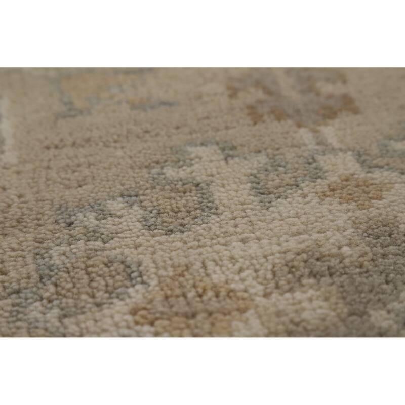 Transitional Beige Oushak Indian Area Rug Hand-Knotted Wool Carpet - 6'2" x 8'11"