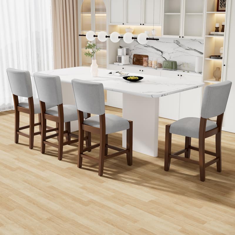 Roomfitters Mid Century Modern Bar Stools Set of 4, Counter Height Upholstered Bar Chairs with Back, Solid Wood Legs