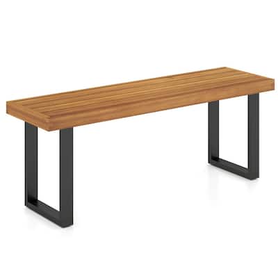 Acacia Wood Outdoor Bench 48 Inch Long Patio Dining Bench-Set of 2
