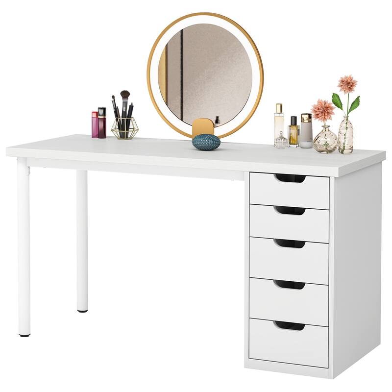 Modern Vanity Desk with 5 Reversible Drawers, Multiple Storage Makeup Desk, Christmas Gift for Home Use