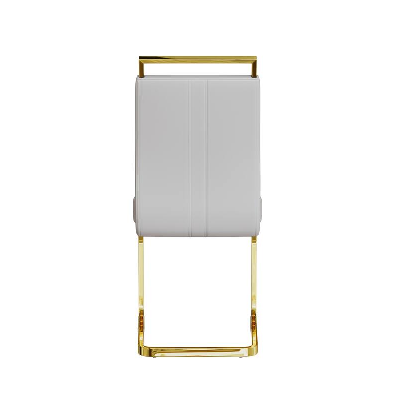 High Back Upholstered Side Chair Office Chair with Metal Legs, Characteristic Dining Chair White Gold Vanity Chair