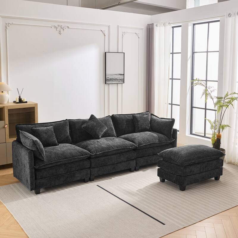 112.2" Modern L-Shaped 4-Seat Sectional Sofa with Removable Ottoman, 5 Plush Pillows, and Sturdy Construction