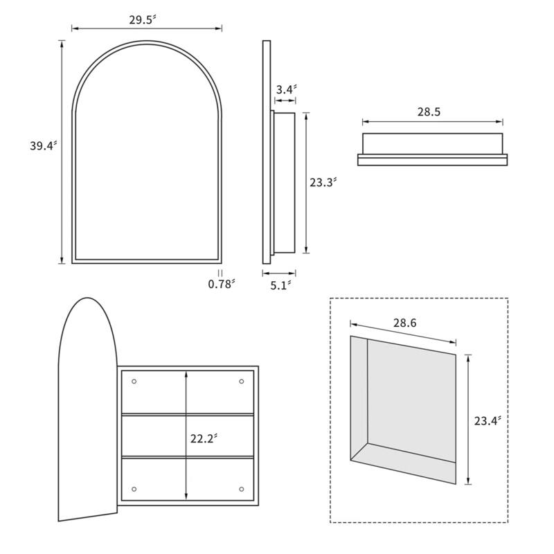 Arched Bathroom Medicine Cabinet with Mirror Metal Framed Wall Mounted Recessed Cabinets for Bathroom Vanity