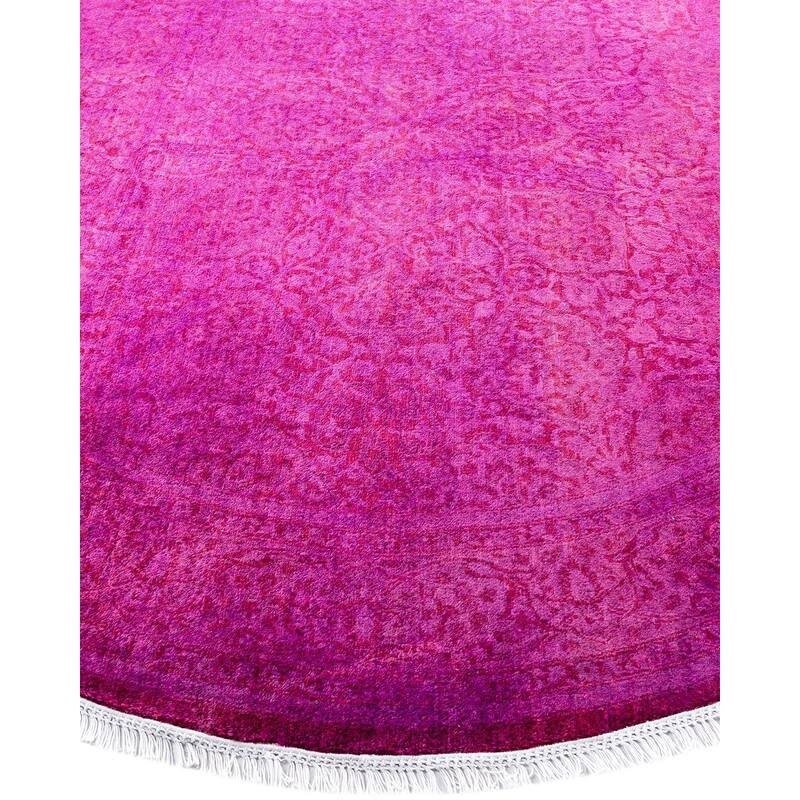 Contemporary Overdyed Wool Hand Knotted Round Area Rug - 6' 1" x 6' 1"