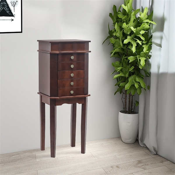 Standing Jewelry Armoire with Mirror, 5 Drawers & 6 Necklace Hooks. Opens flyout.
