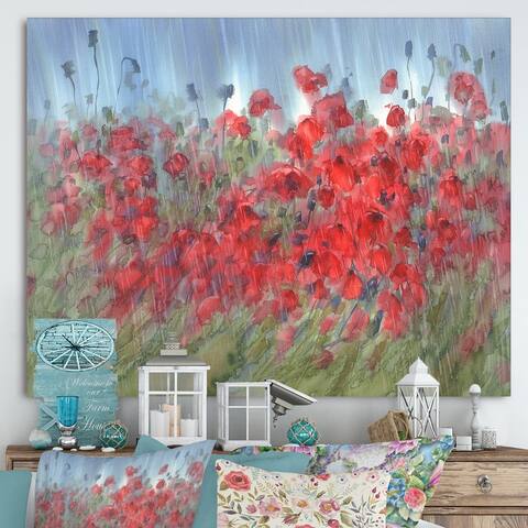 Designart 'Red Poppies In The RaIn' Farmhouse Canvas Wall Art Print