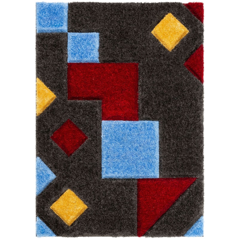 Well Woven San Francisco Teahupo Geometric Shag Area Rug - 5' 3" x 7' 3" - Black - Rectangle